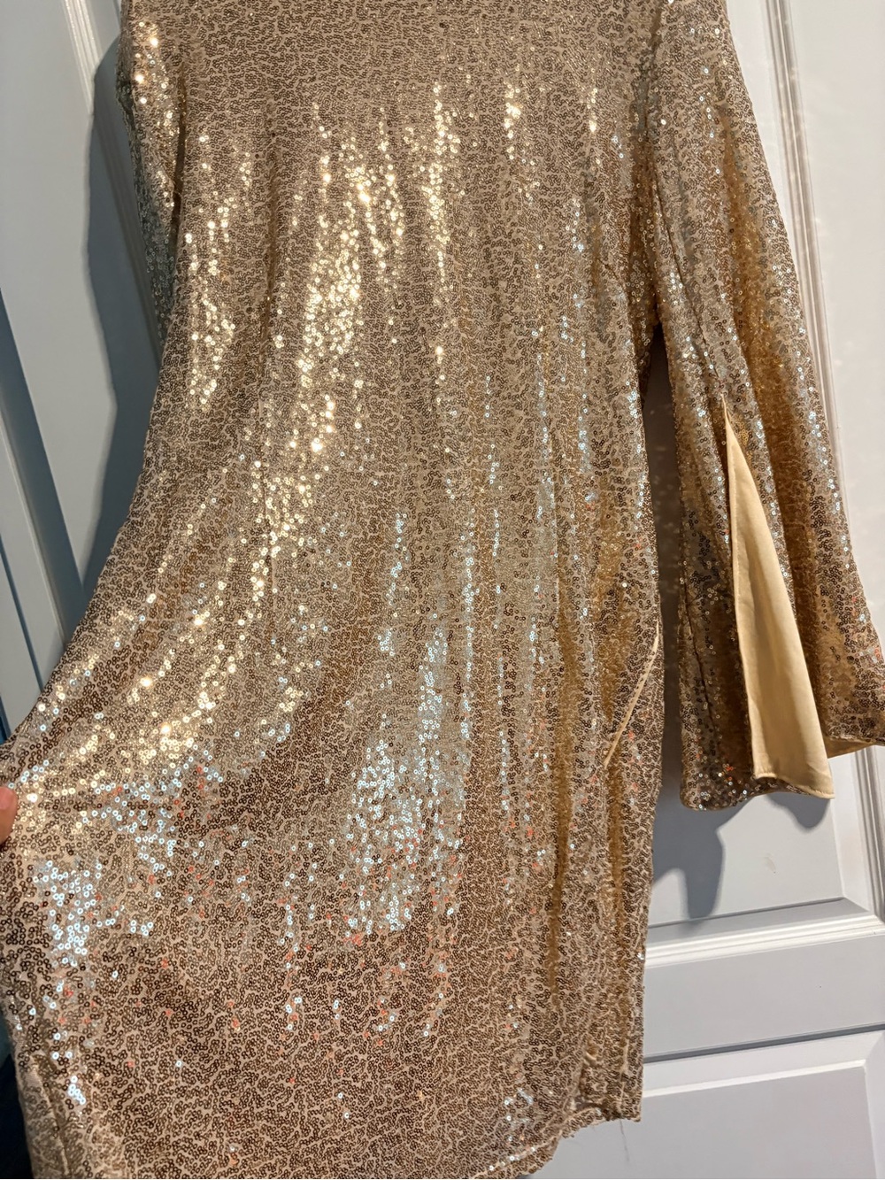New York & Company Gold Sequin Long Sleeve Dress